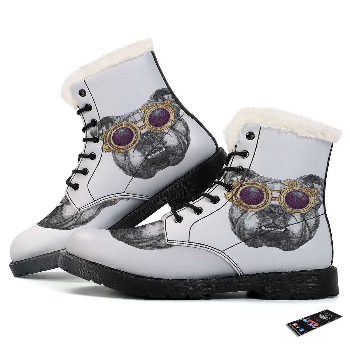 English Bulldog Wearing Glasses Print Winter Boots-grizzshop