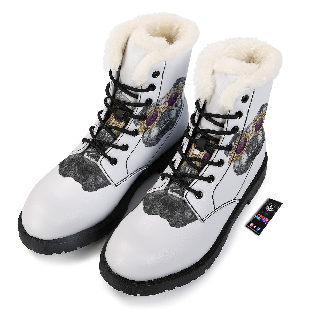 English Bulldog Wearing Glasses Print Winter Boots-grizzshop