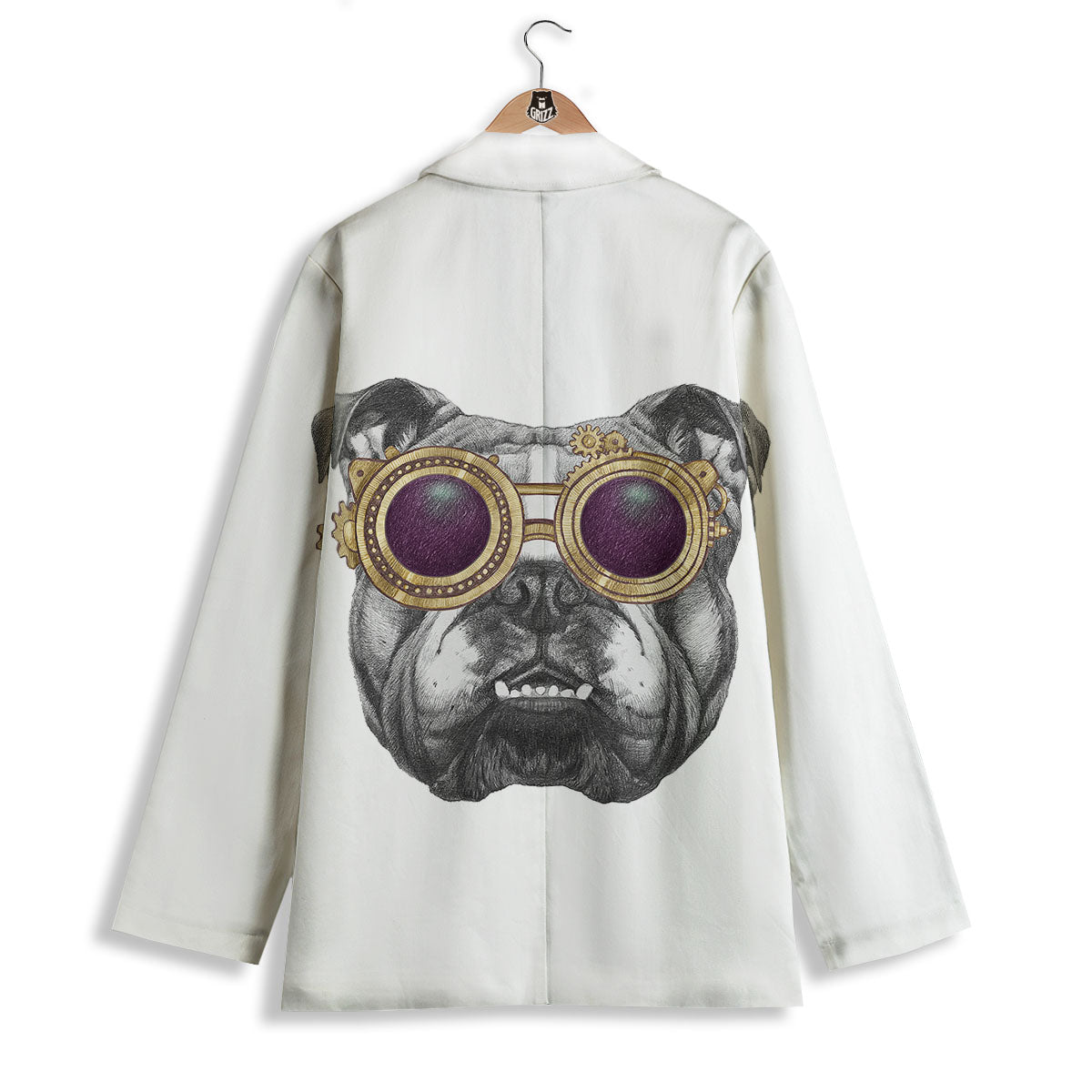 English Bulldog Wearing Glasses Print Women's Blazer-grizzshop