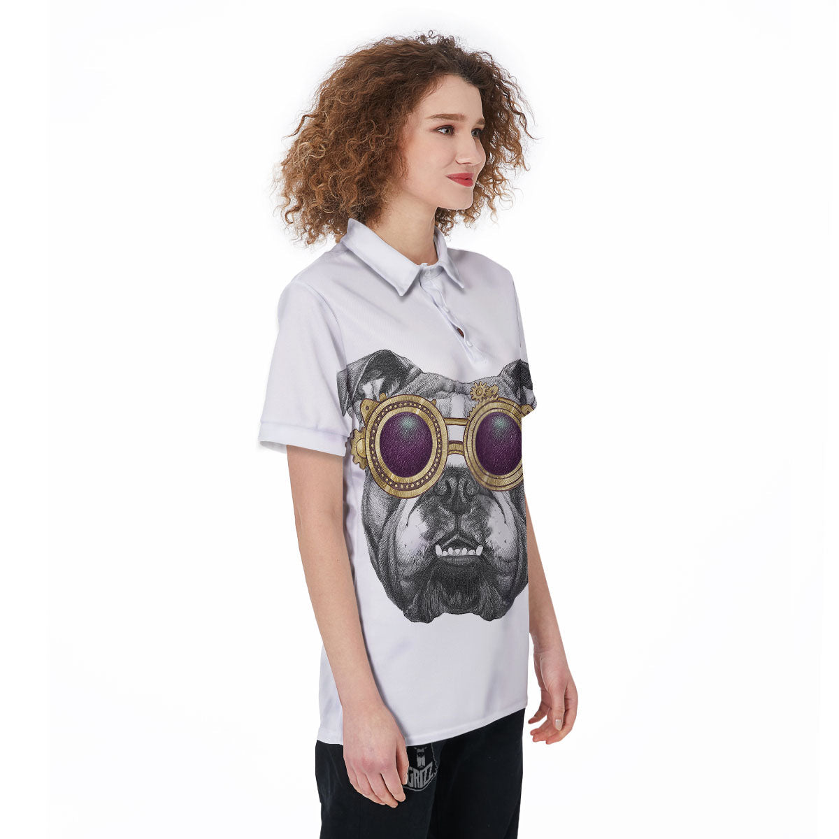 English Bulldog Wearing Glasses Print Women's Golf Shirts-grizzshop