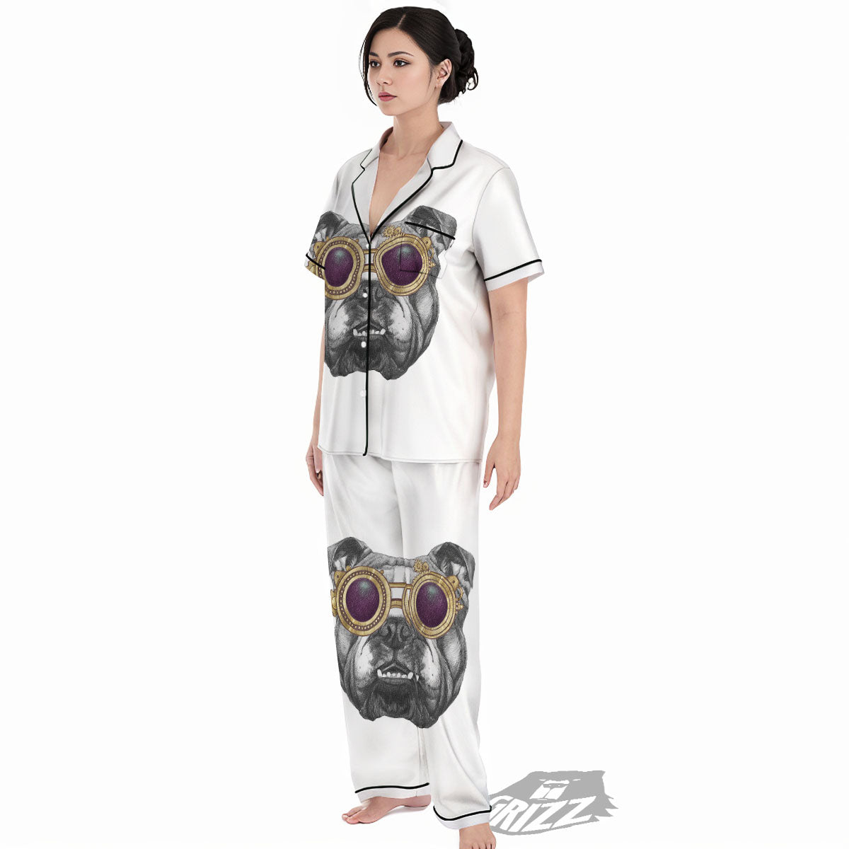 English Bulldog Wearing Glasses Print Women's Pajamas Set-grizzshop