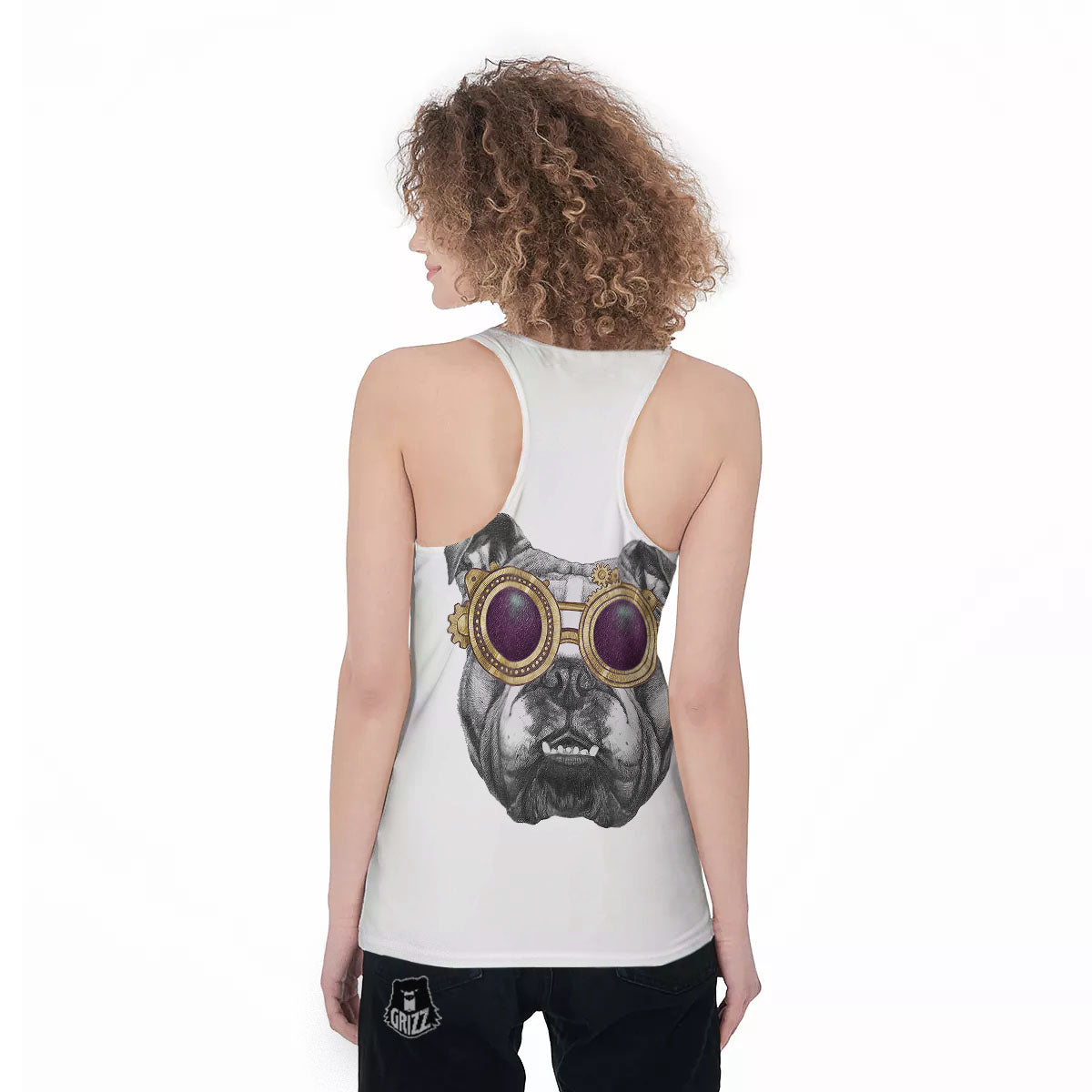 English Bulldog Wearing Glasses Print Women's Racerback Tank Top-grizzshop