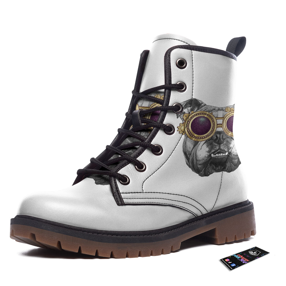 English Bulldog Wearing Glasses Print Work Boots-grizzshop