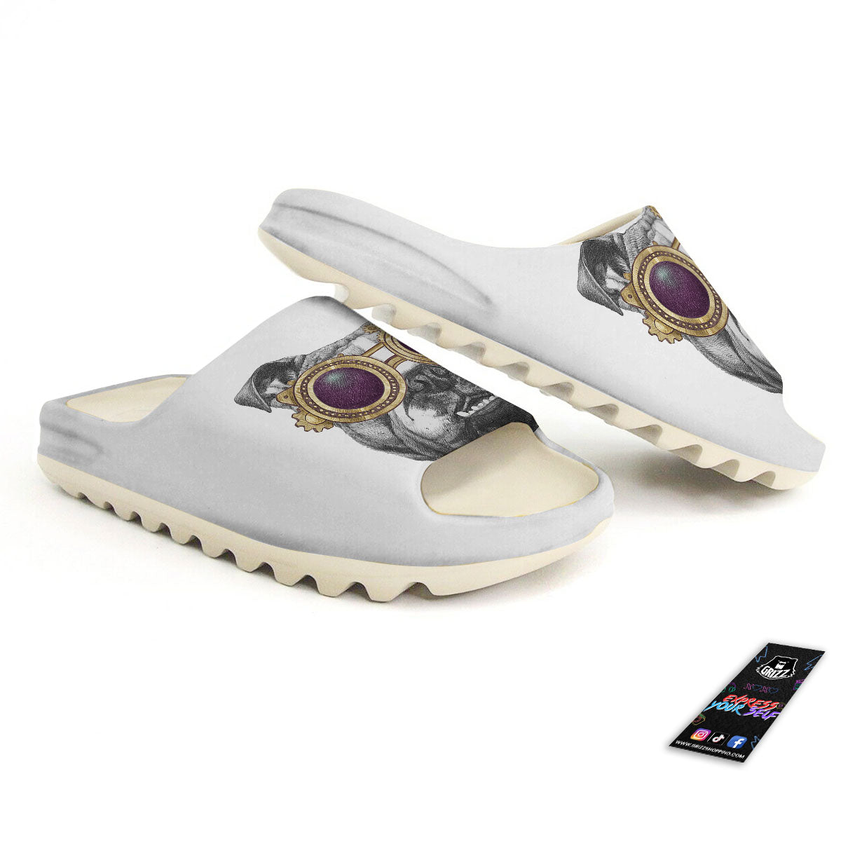English Bulldog Wearing Glasses Print Sandals-grizzshop