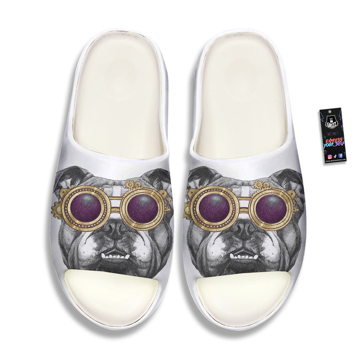 English Bulldog Wearing Glasses Print Sandals-grizzshop