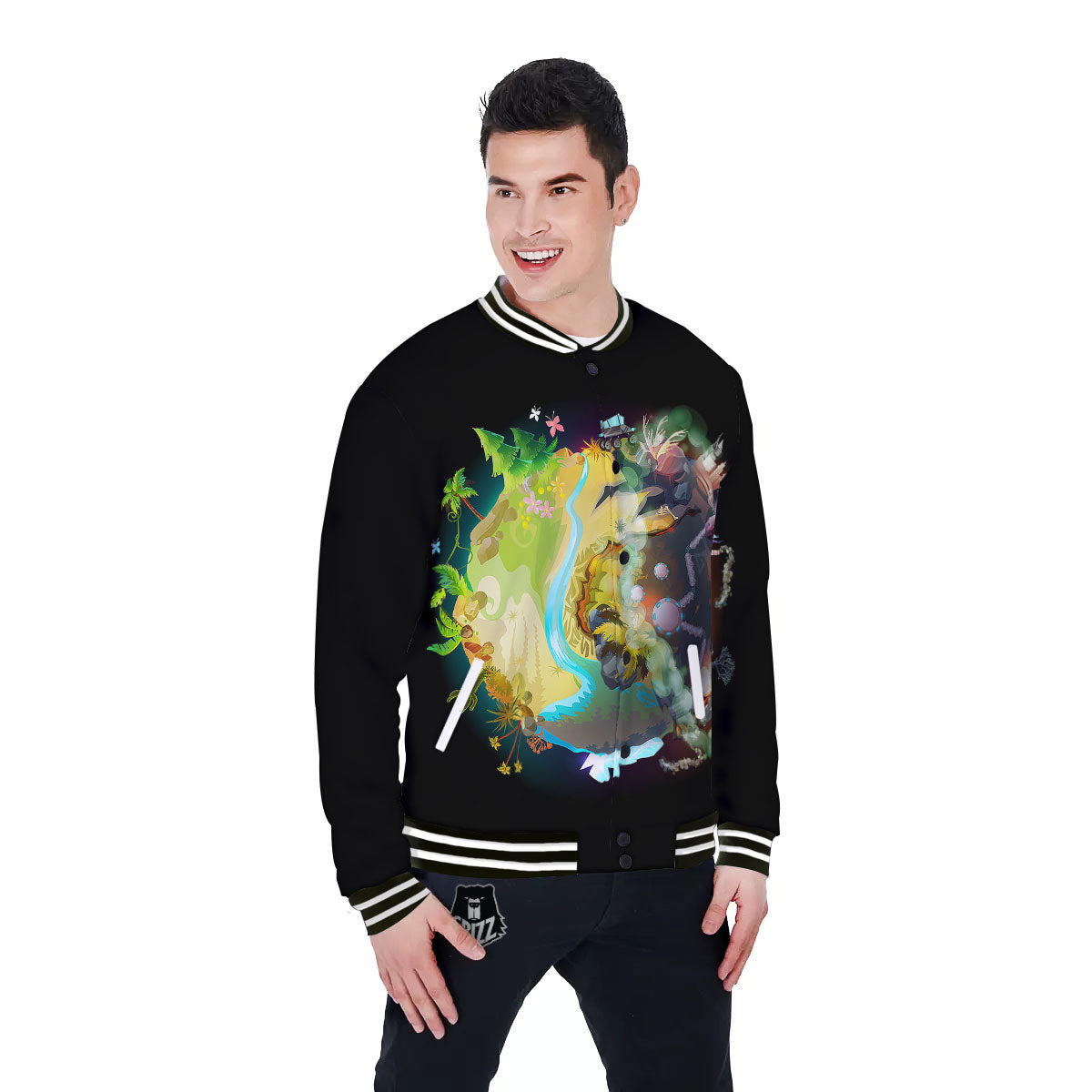 Environmental Destruction Print Baseball Jacket-grizzshop