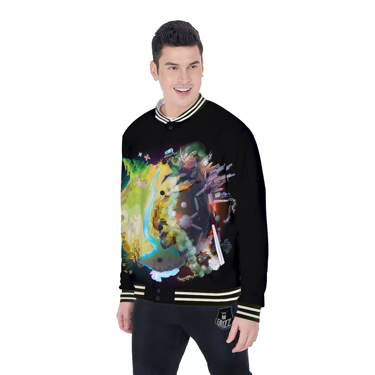 Environmental Destruction Print Baseball Jacket-grizzshop
