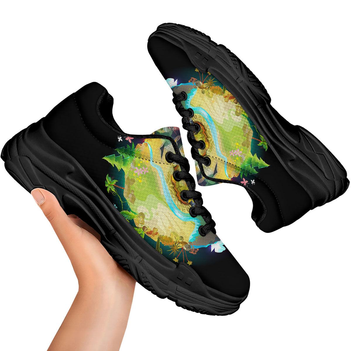 Environmental Destruction Print Black Chunky Shoes-grizzshop