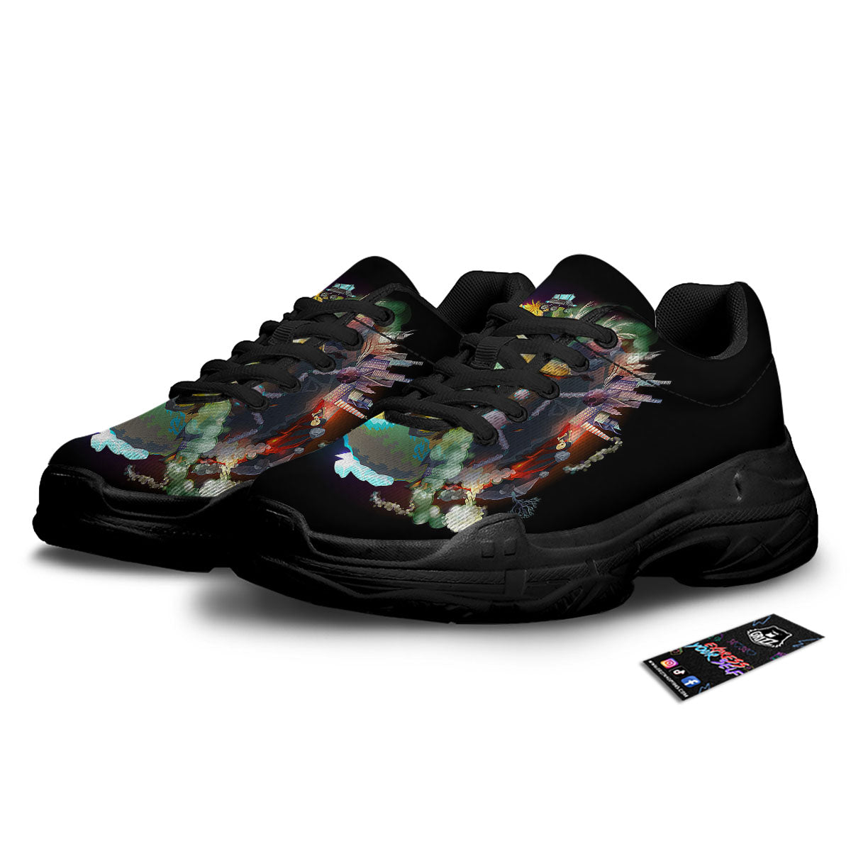 Environmental Destruction Print Black Chunky Shoes-grizzshop