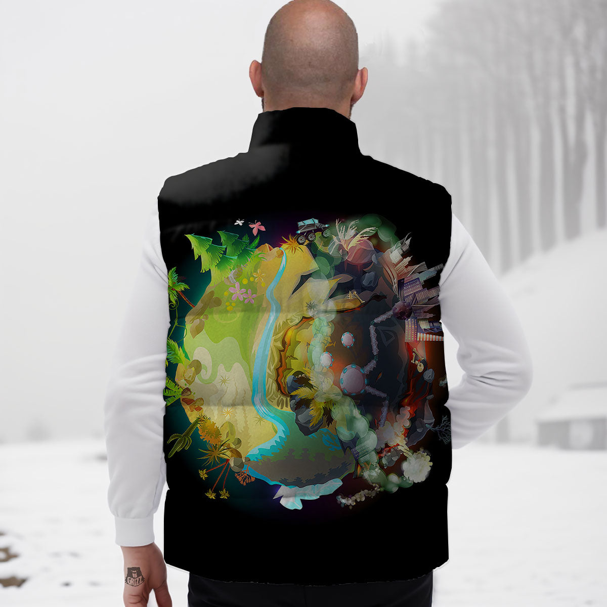 Environmental Destruction Print Down Vest-grizzshop
