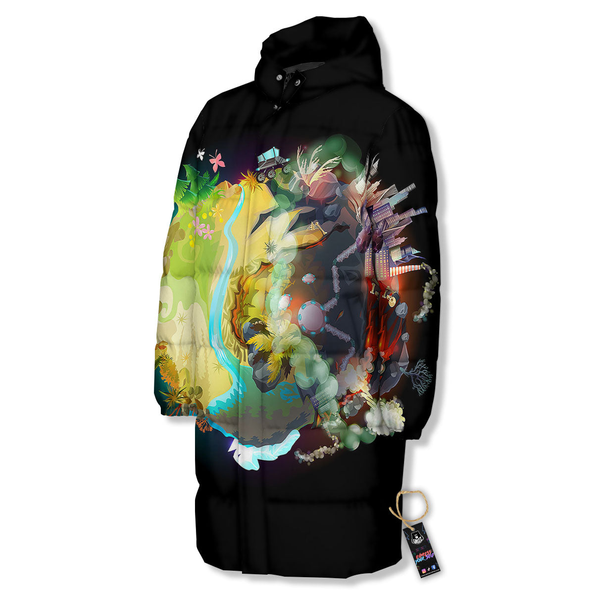 Environmental Destruction Print Long Down Jacket-grizzshop