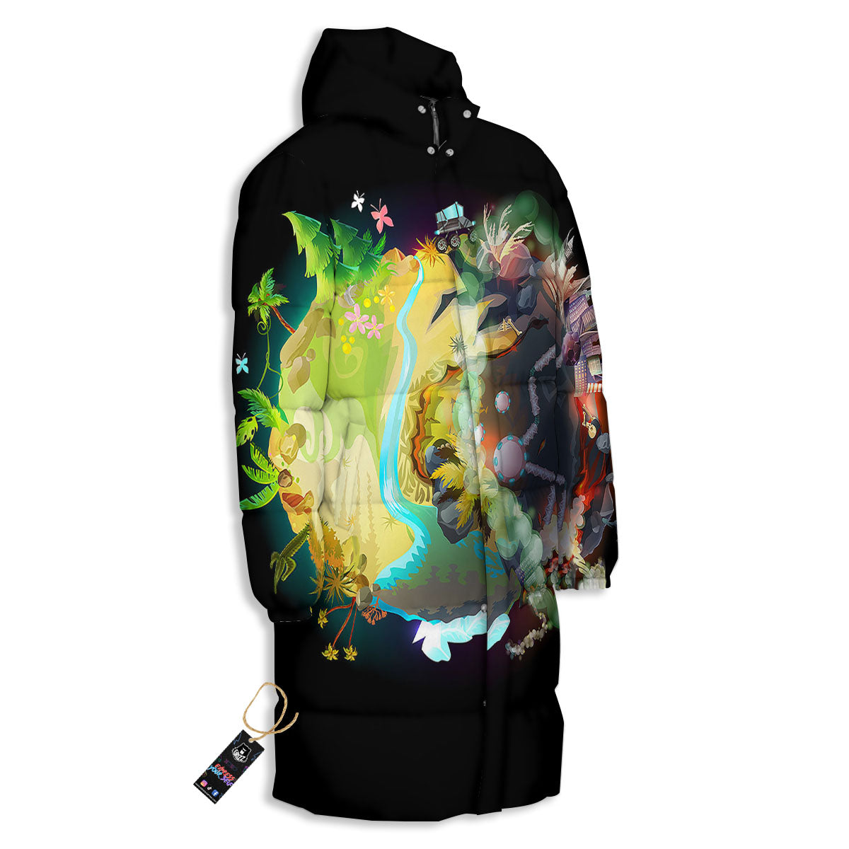Environmental Destruction Print Long Down Jacket-grizzshop