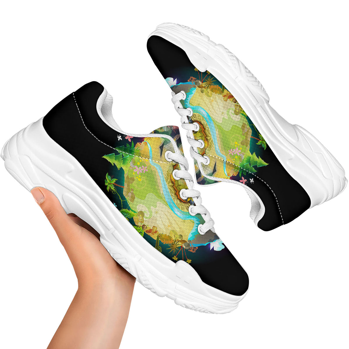 Environmental Destruction Print White Chunky Shoes-grizzshop