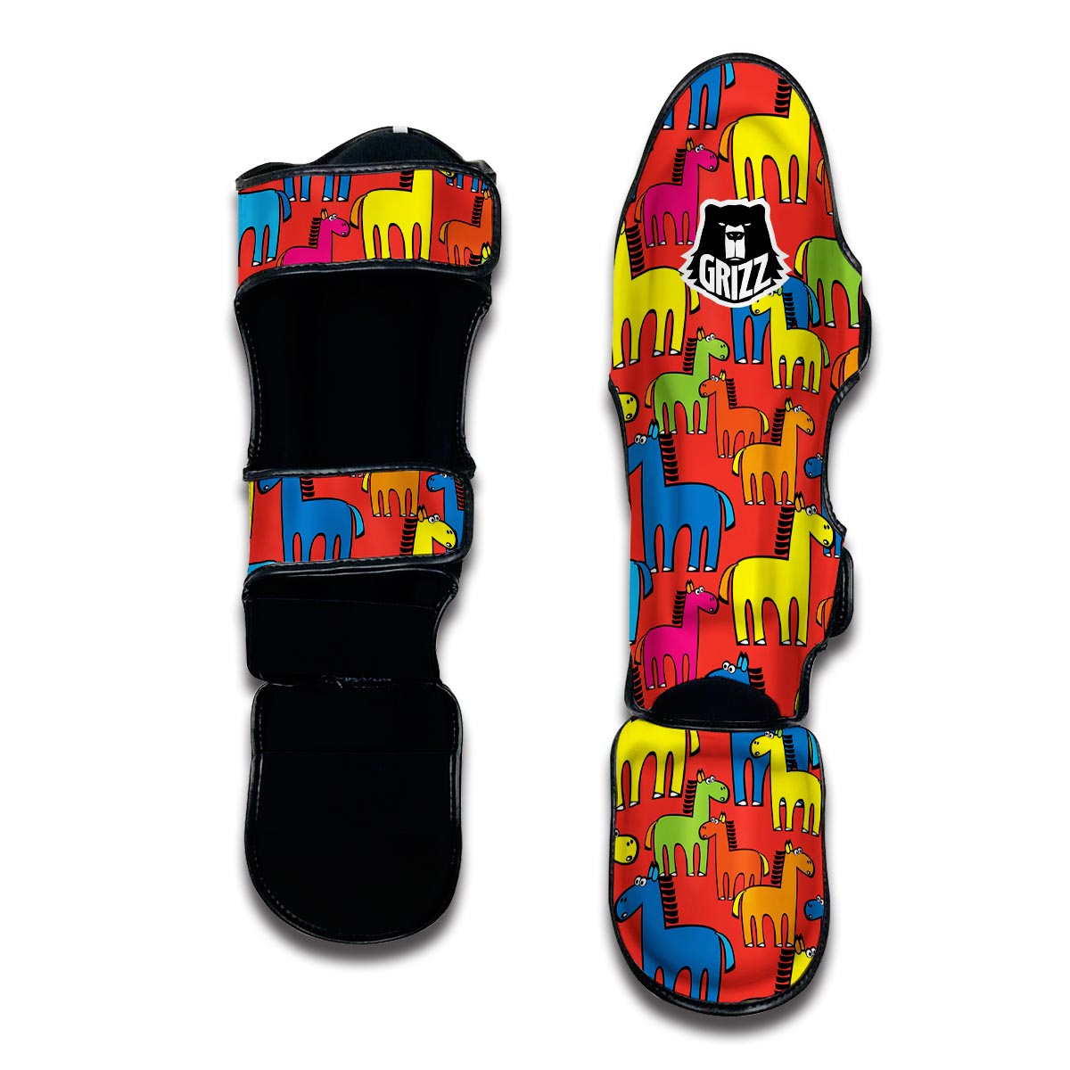 Equestrian Colorful Pattern Print Muay Thai Shin Guards-grizzshop