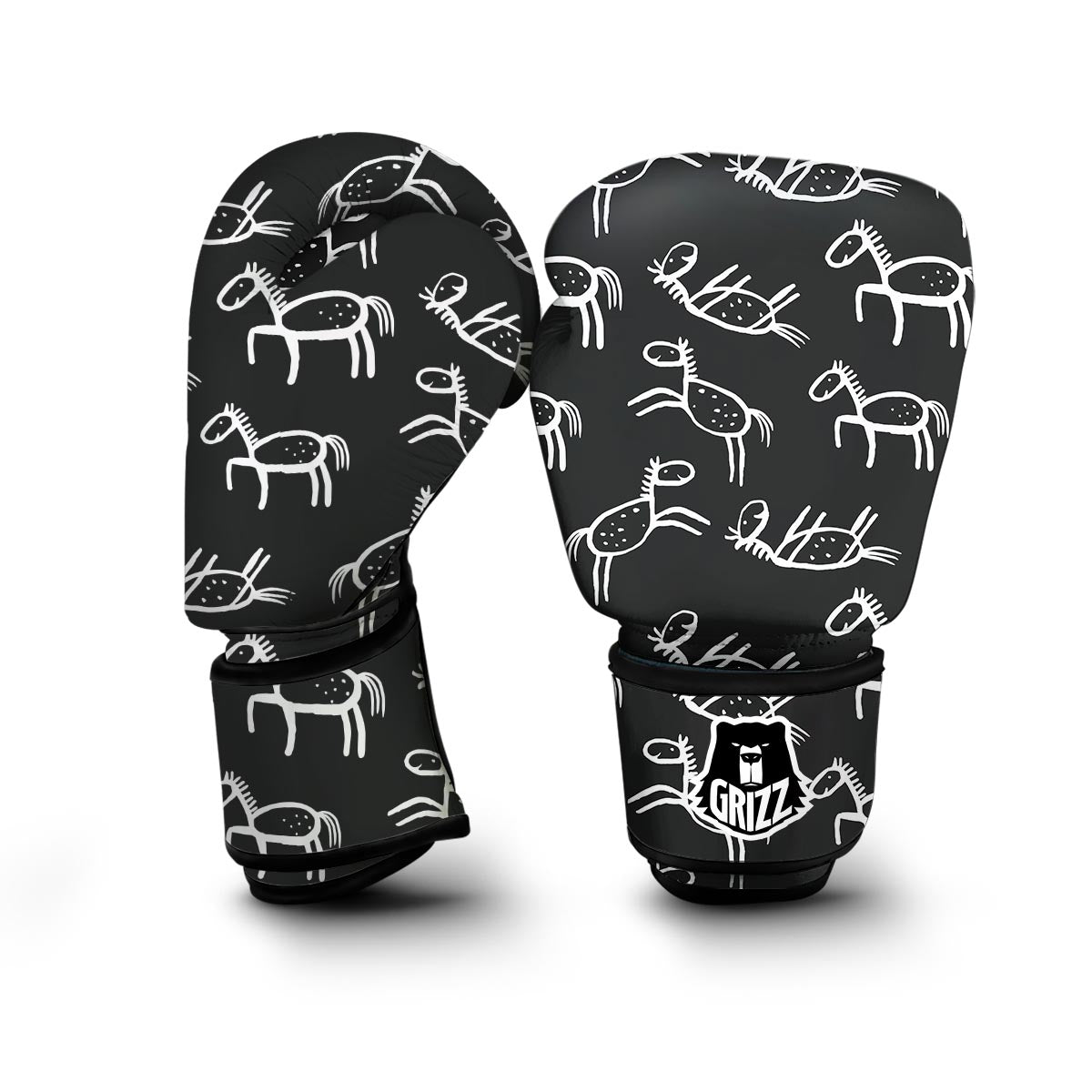 Equestrian Drawn Pattern Print Boxing Gloves-grizzshop