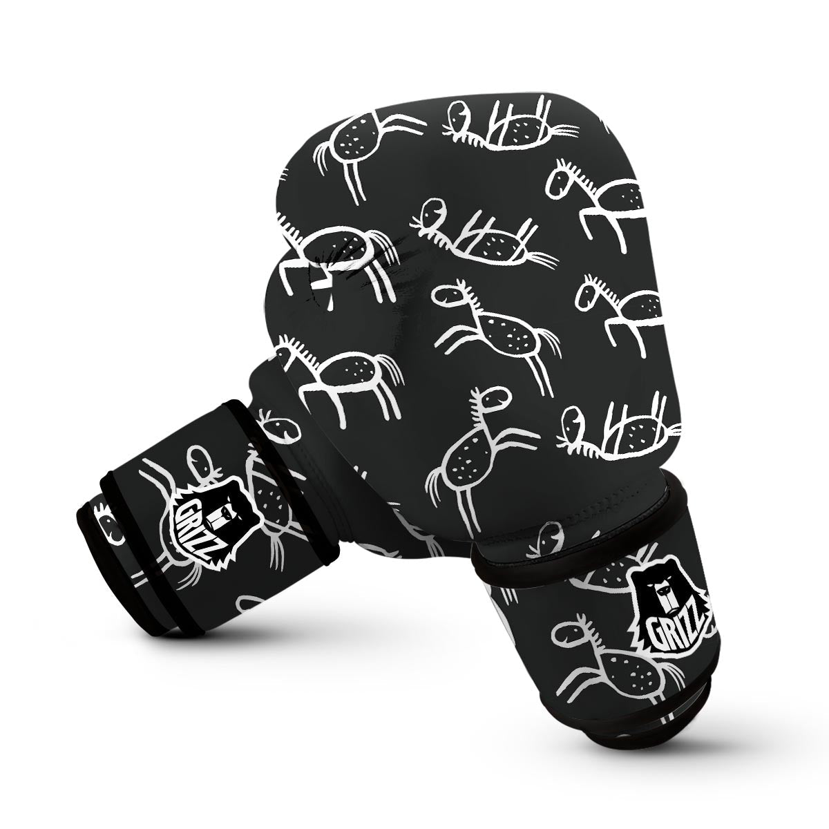 Equestrian Drawn Pattern Print Boxing Gloves-grizzshop