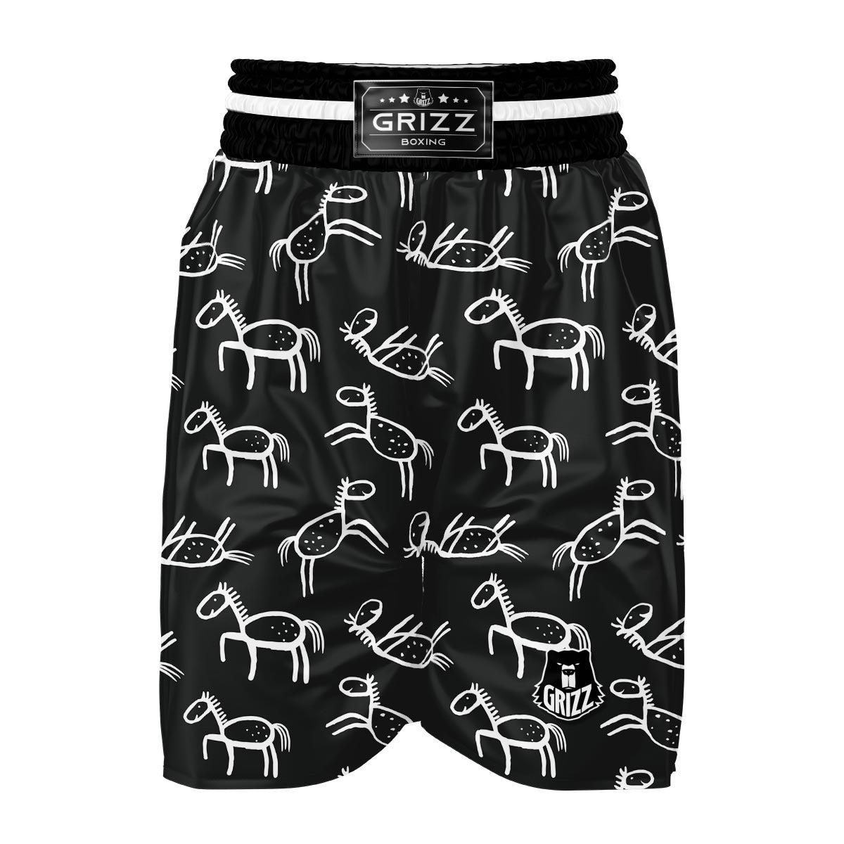 Equestrian Drawn Pattern Print Boxing Shorts-grizzshop