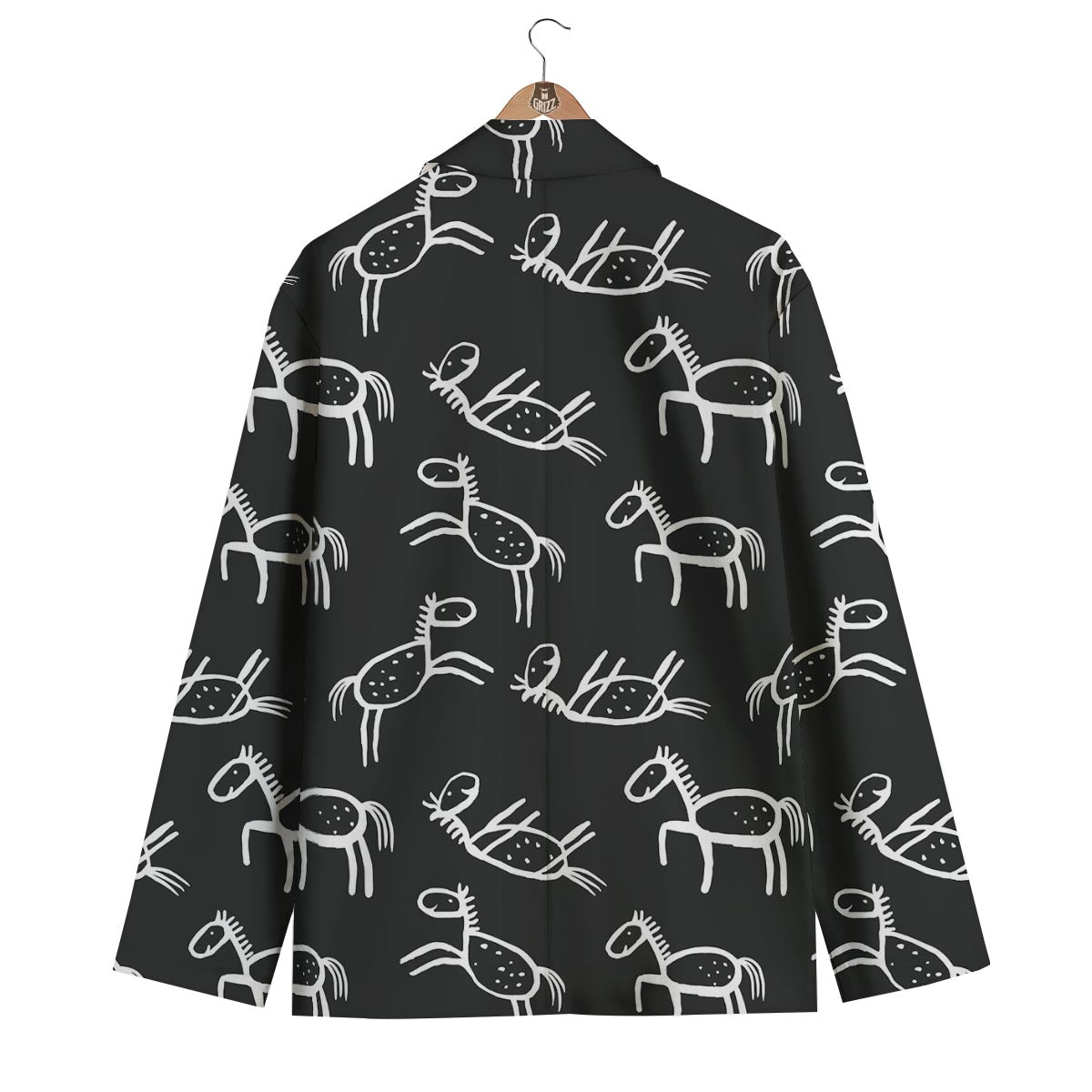 Equestrian Drawn Pattern Print Men's Blazer-grizzshop