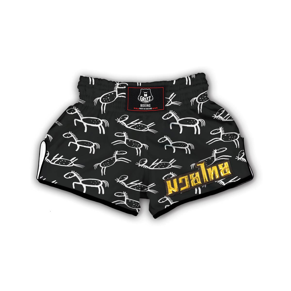 Equestrian Drawn Pattern Print Muay Thai Boxing Shorts-grizzshop