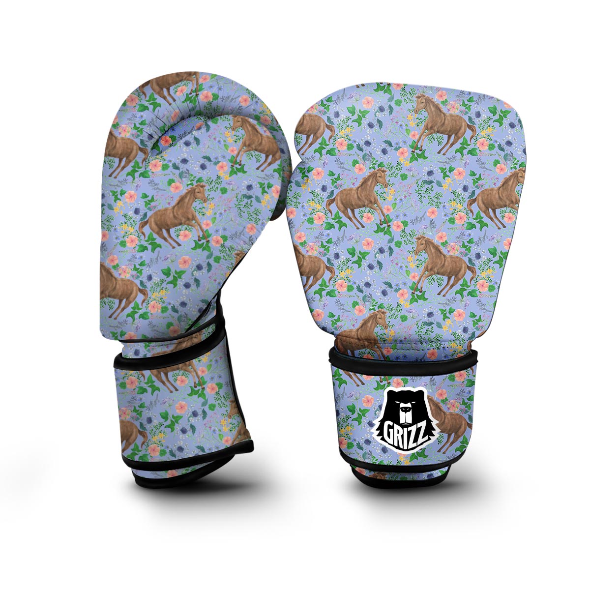 Equestrian Floral Pattern Print Boxing Gloves-grizzshop