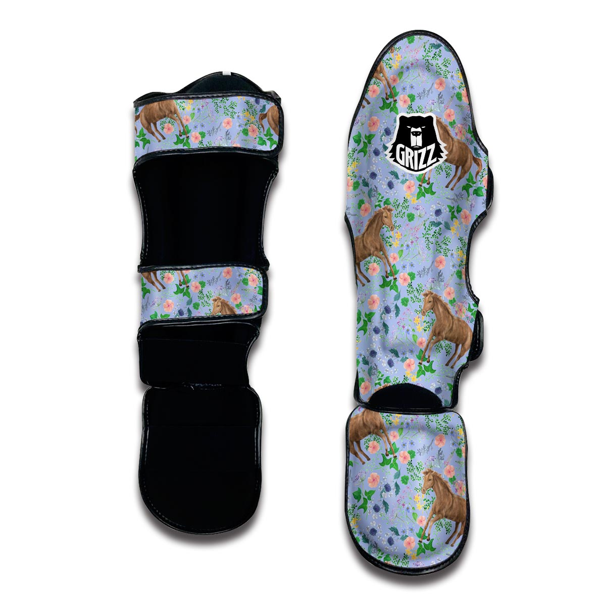 Equestrian Floral Pattern Print Muay Thai Shin Guards-grizzshop