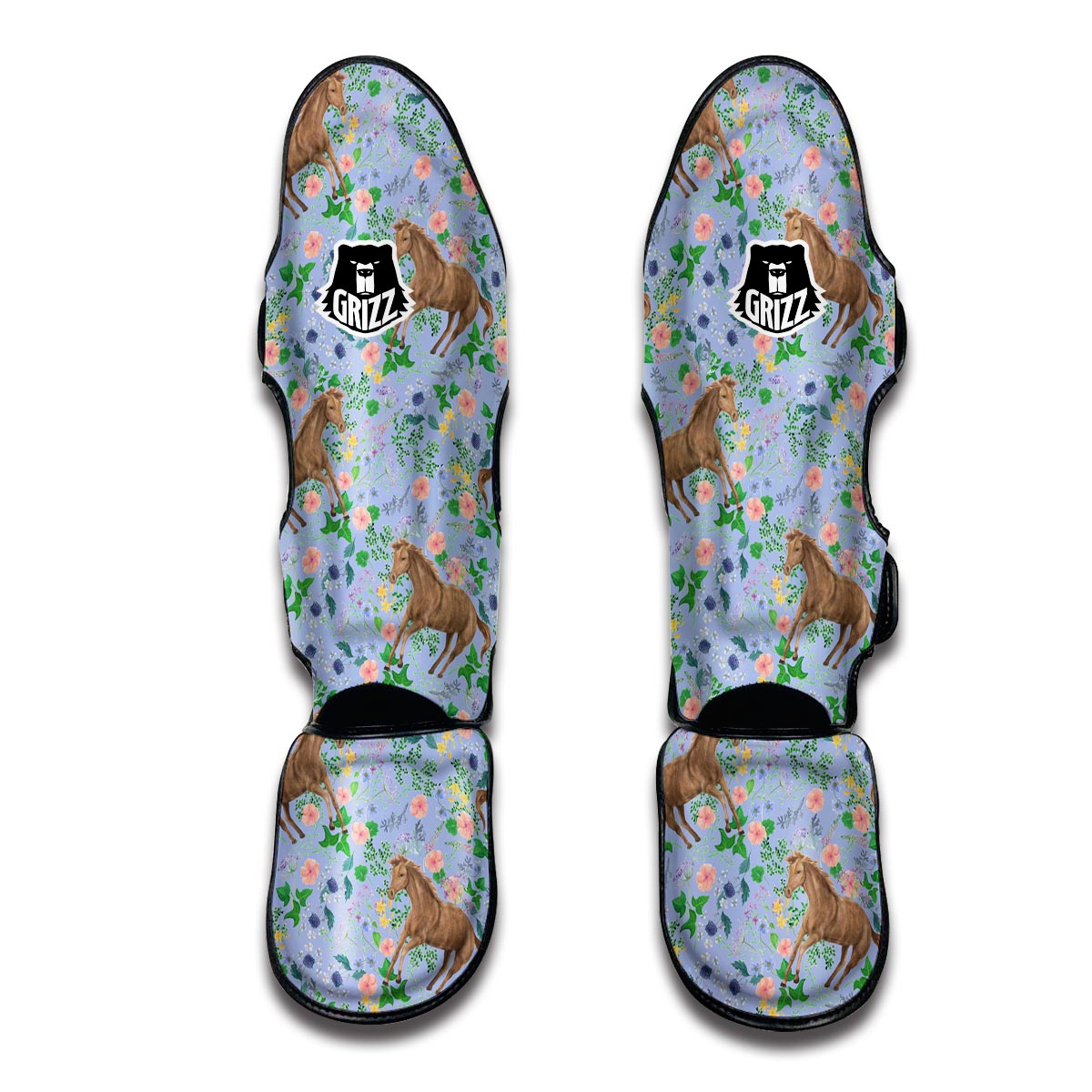 Equestrian Floral Pattern Print Muay Thai Shin Guards-grizzshop