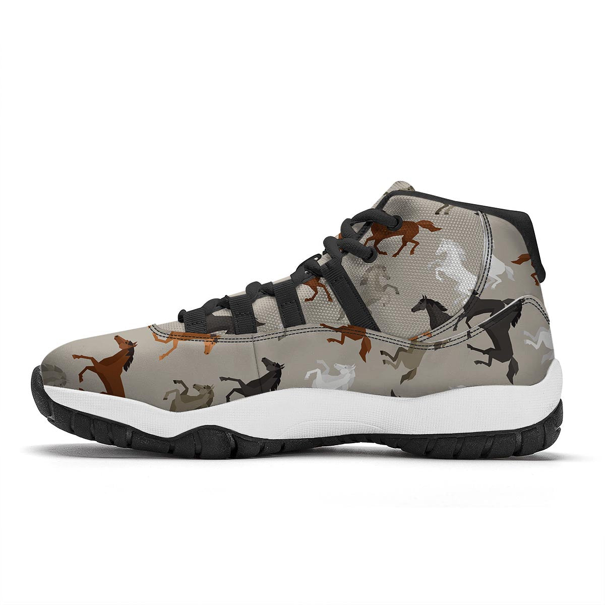 Equestrian Pattern Print Black Bball Shoes-grizzshop