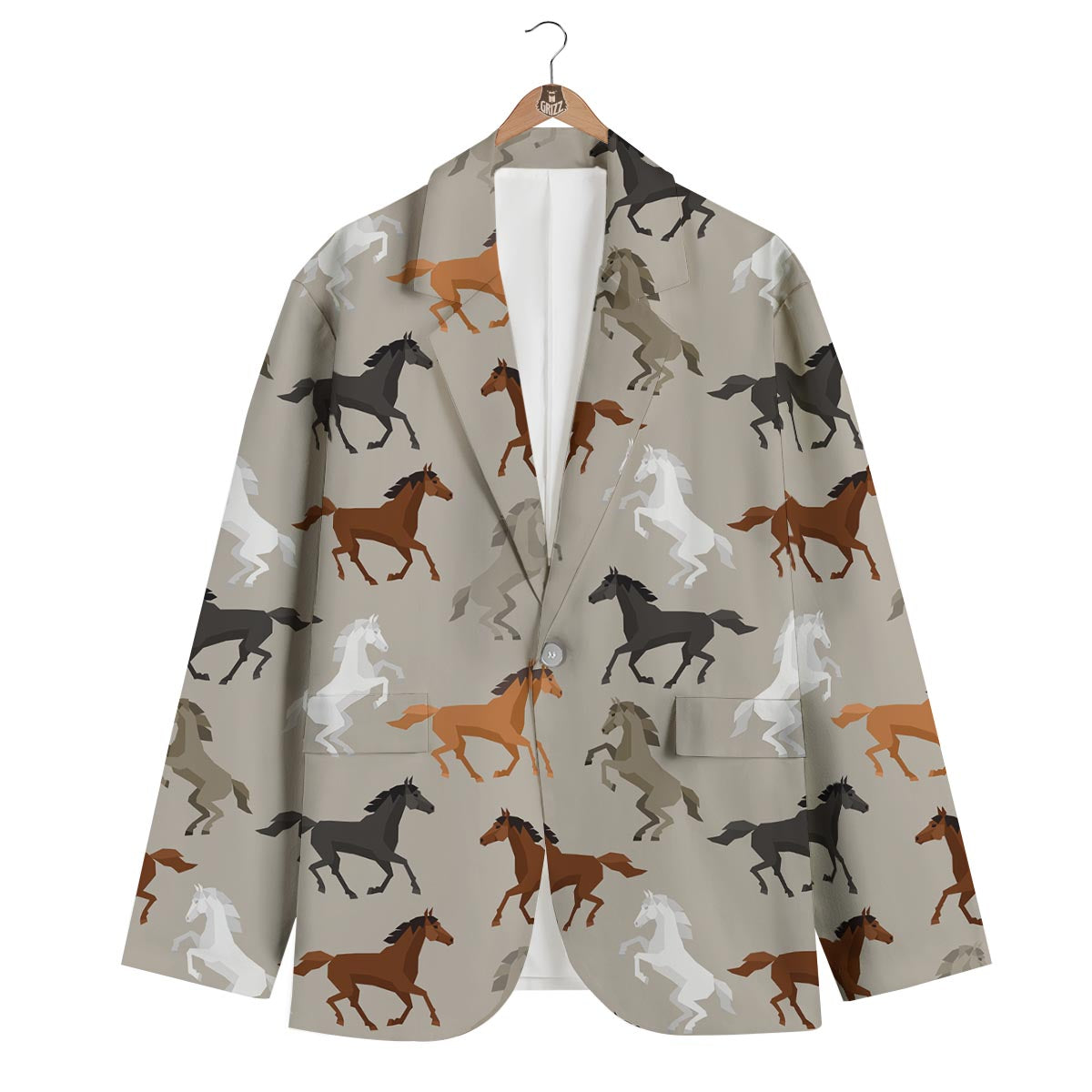 Equestrian Pattern Print Men's Blazer-grizzshop