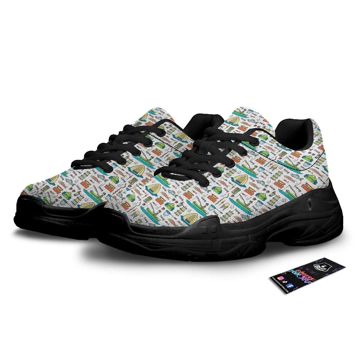 Equipment Fishing Print Pattern Black Chunky Shoes-grizzshop