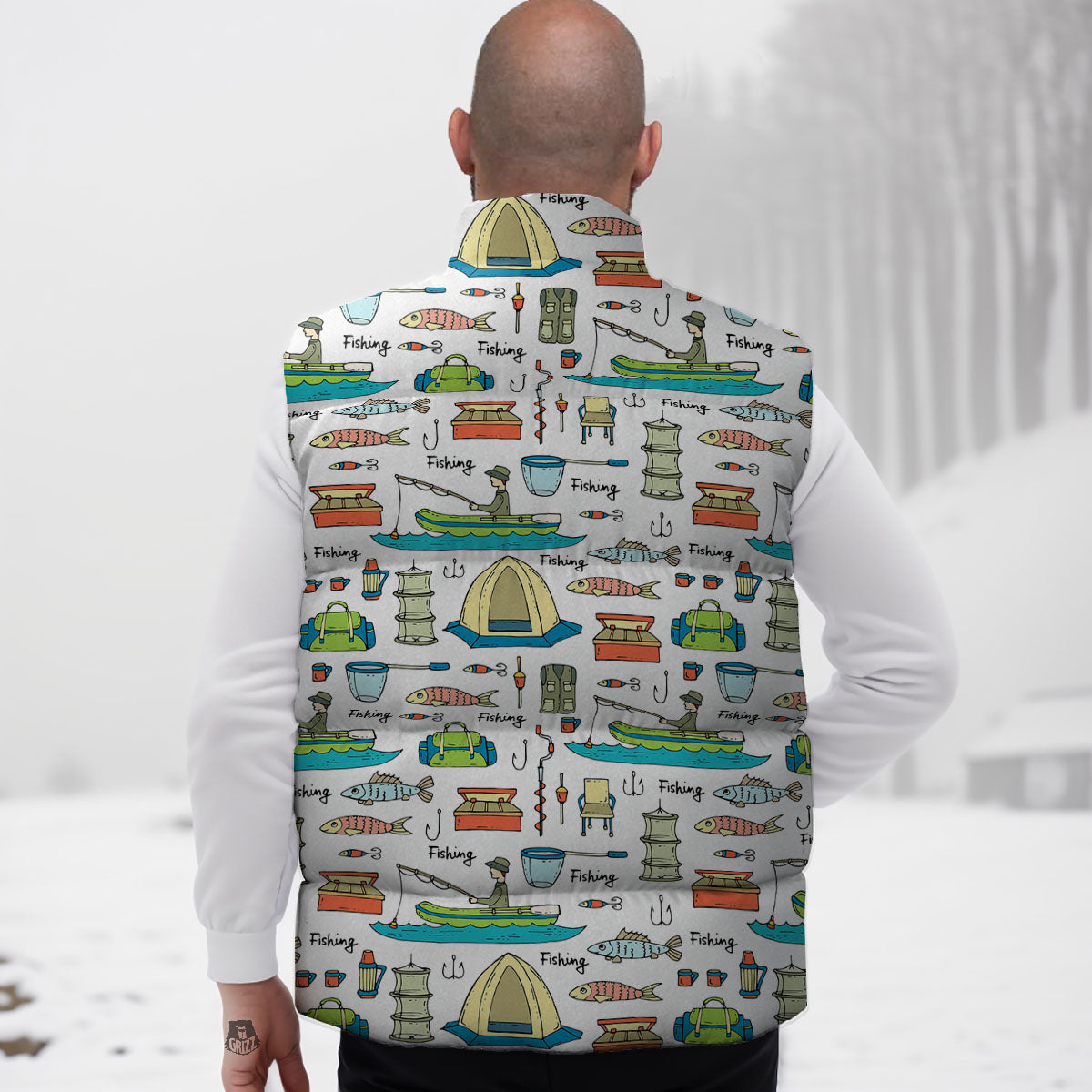 Equipment Fishing Print Pattern Down Vest