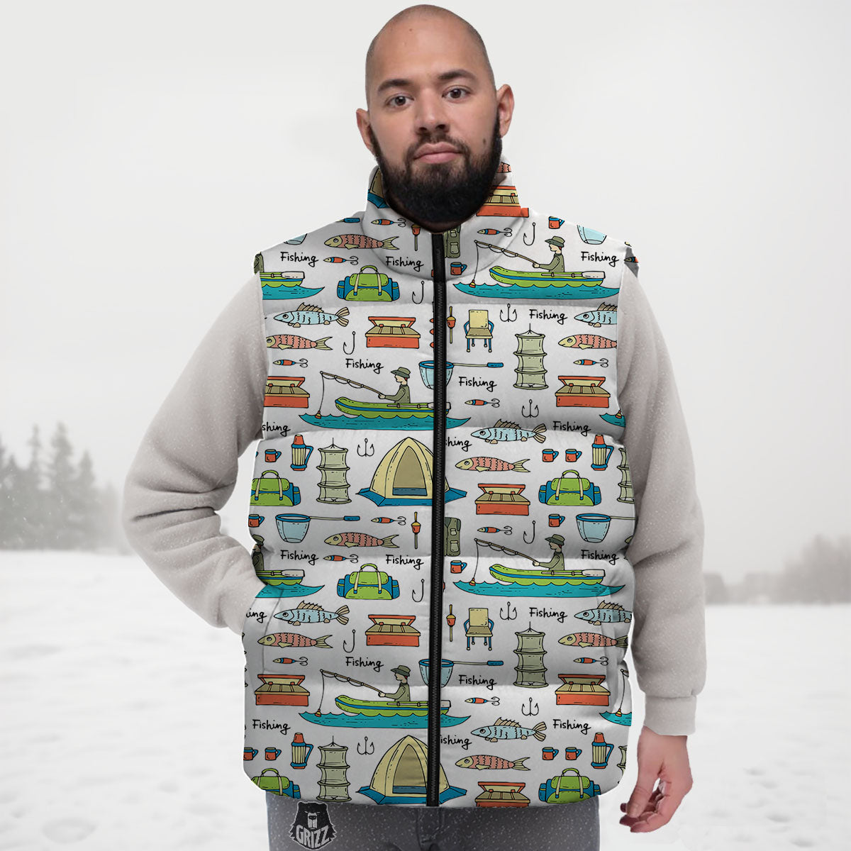 Equipment Fishing Print Pattern Down Vest