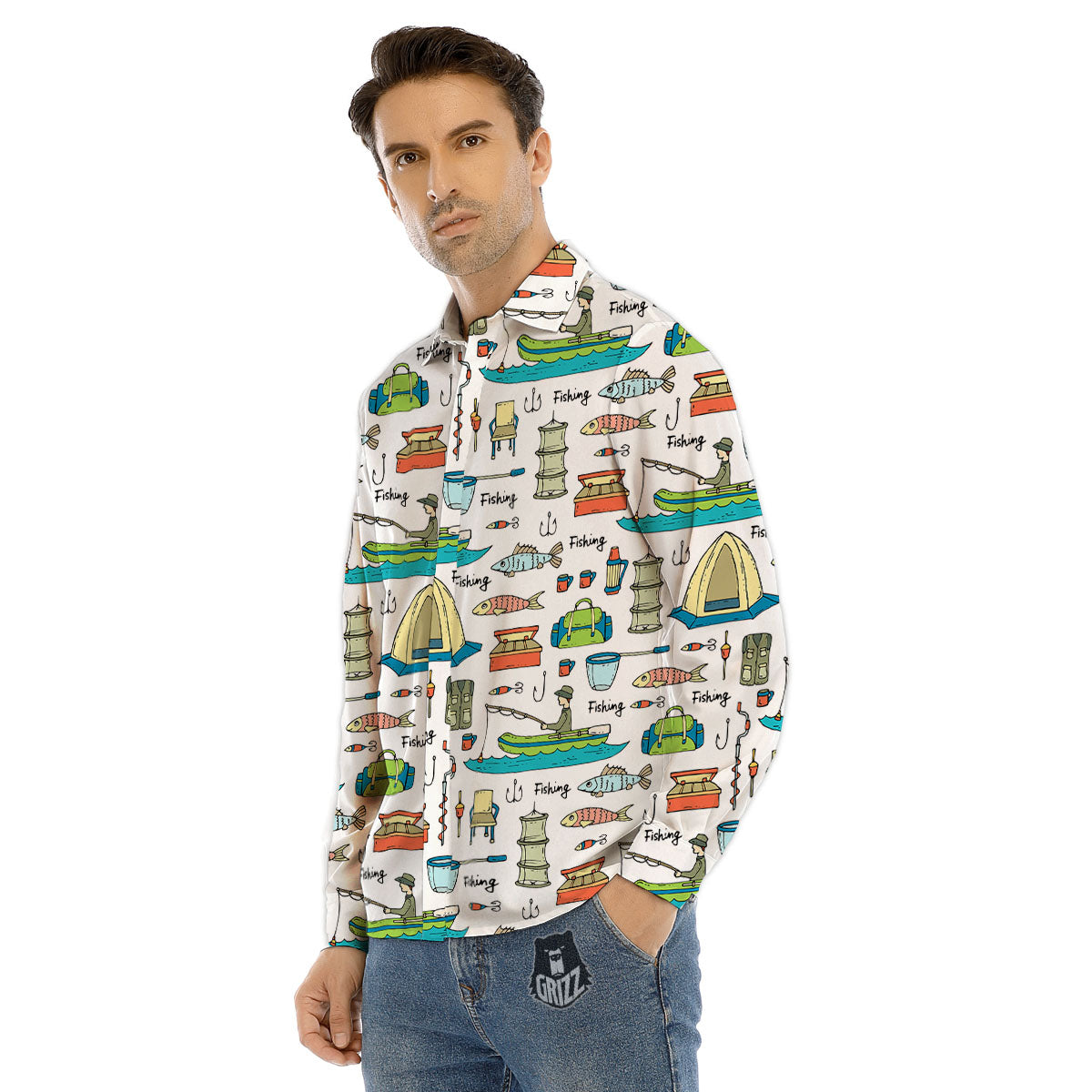 Equipment Fishing Print Pattern Men's Dress Shirts-grizzshop