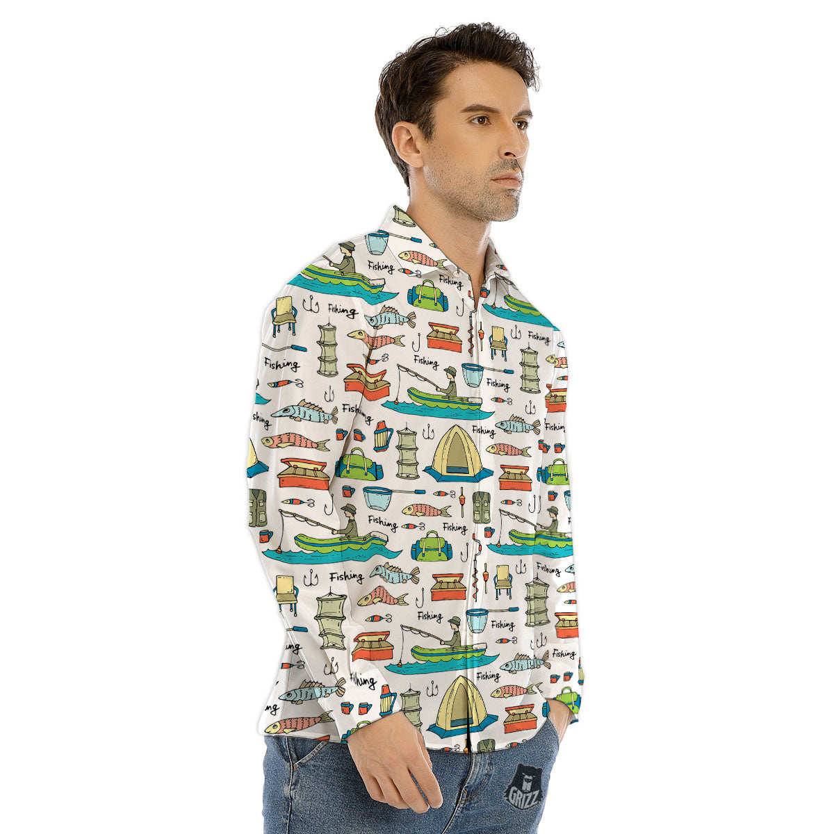 Equipment Fishing Print Pattern Men's Dress Shirts-grizzshop