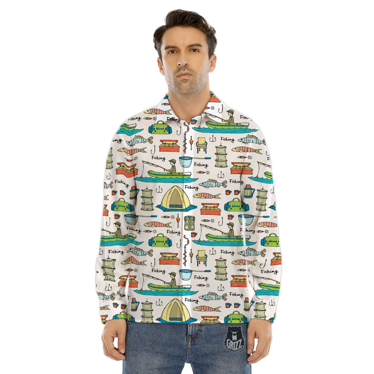 Equipment Fishing Print Pattern Men's Dress Shirts-grizzshop