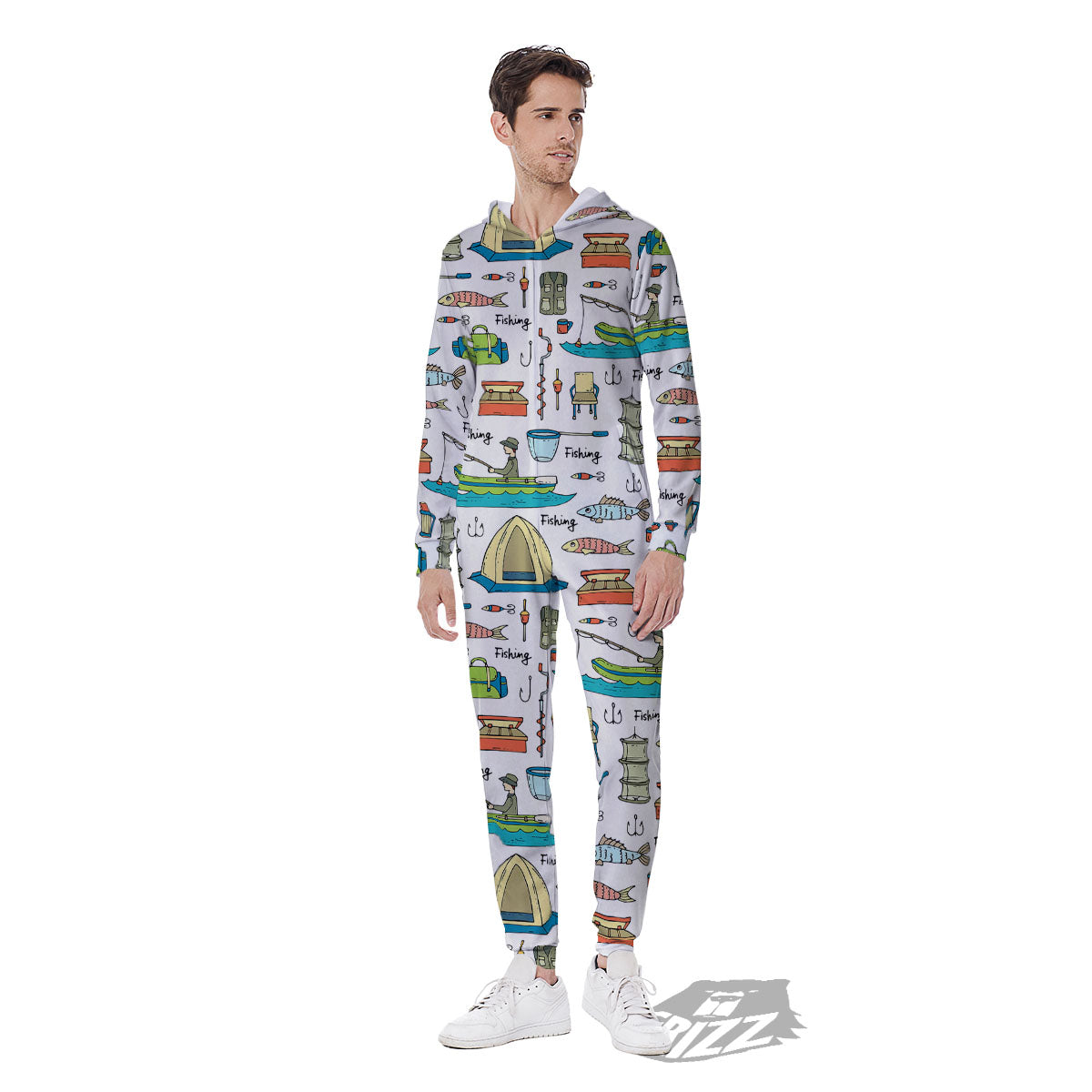 Equipment Fishing Print Pattern Men's Jumpsuit-grizzshop