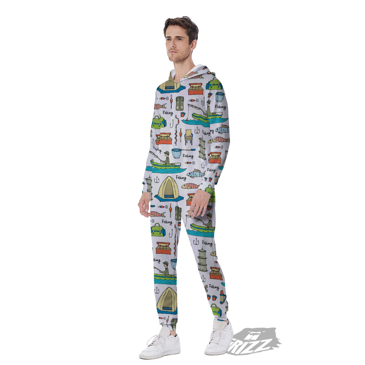 Equipment Fishing Print Pattern Men's Jumpsuit-grizzshop