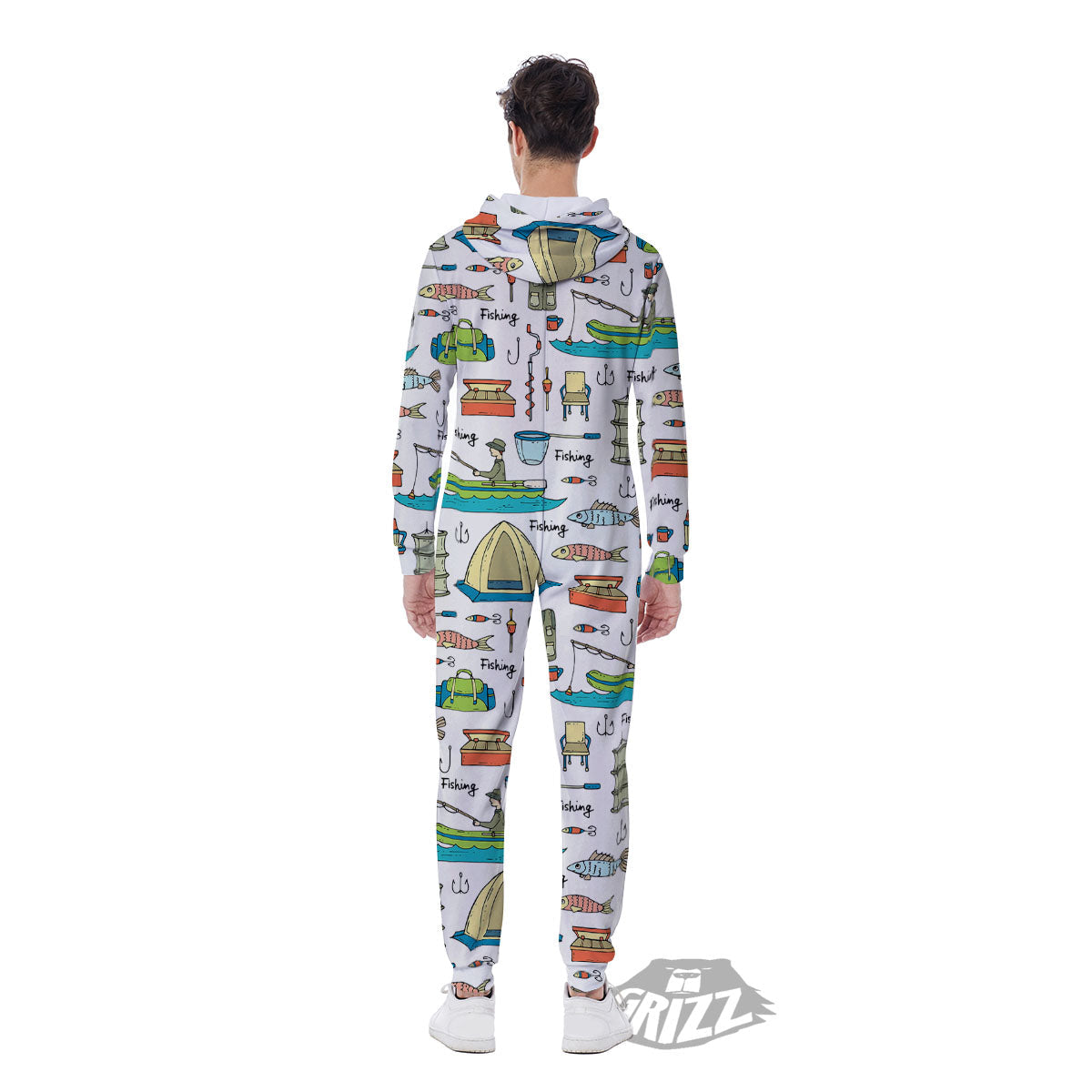 Equipment Fishing Print Pattern Men's Jumpsuit-grizzshop