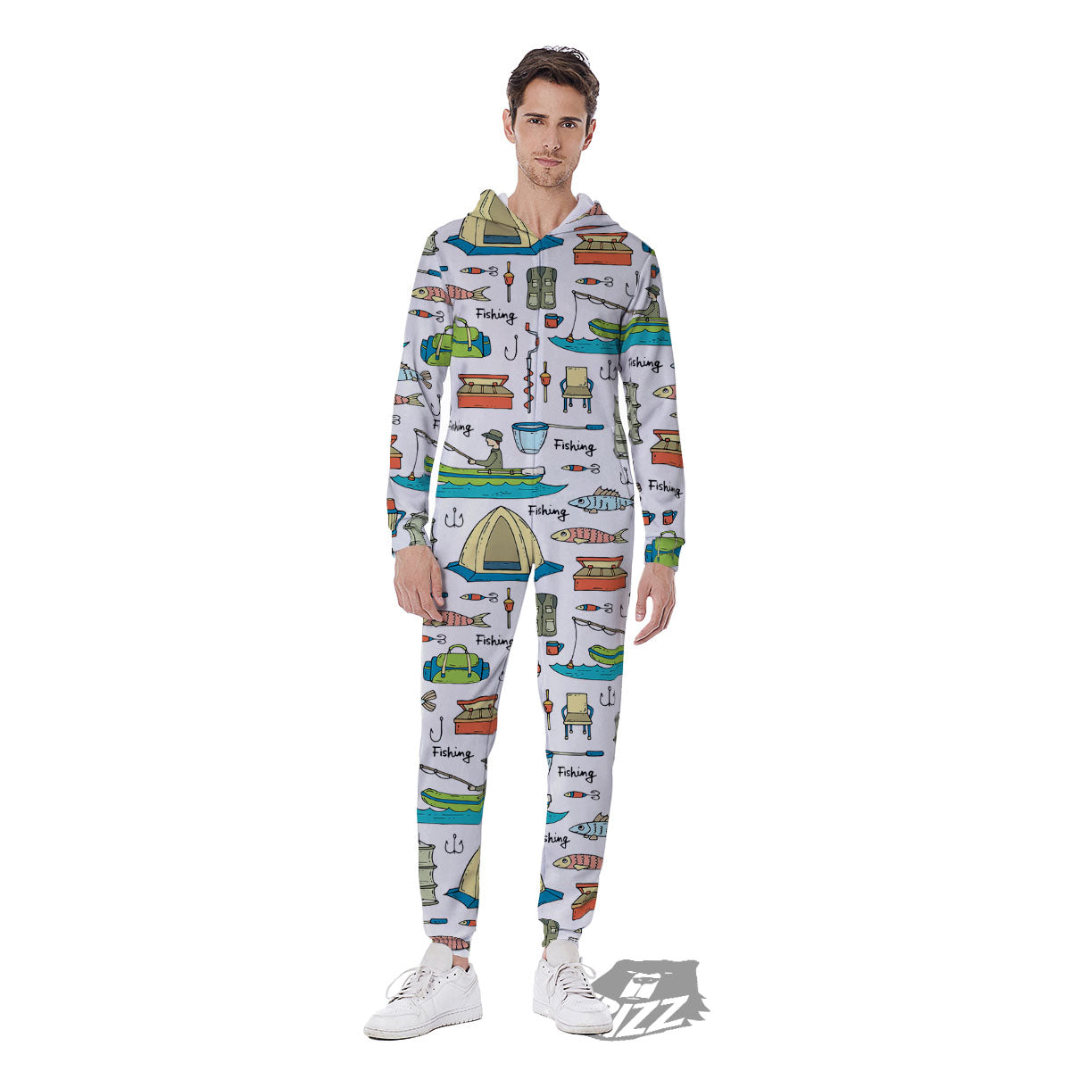 Equipment Fishing Print Pattern Men's Jumpsuit-grizzshop