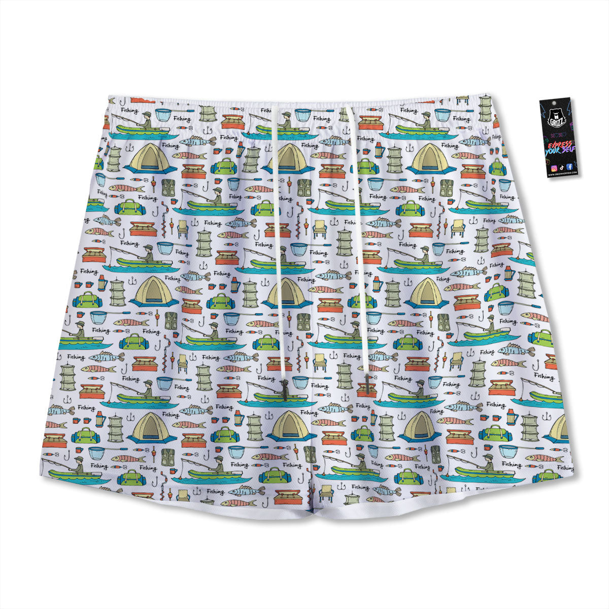 Equipment Fishing Print Pattern Mesh Shorts