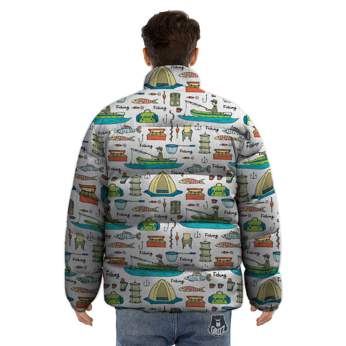 Equipment Fishing Print Pattern Puffer Jacket-grizzshop