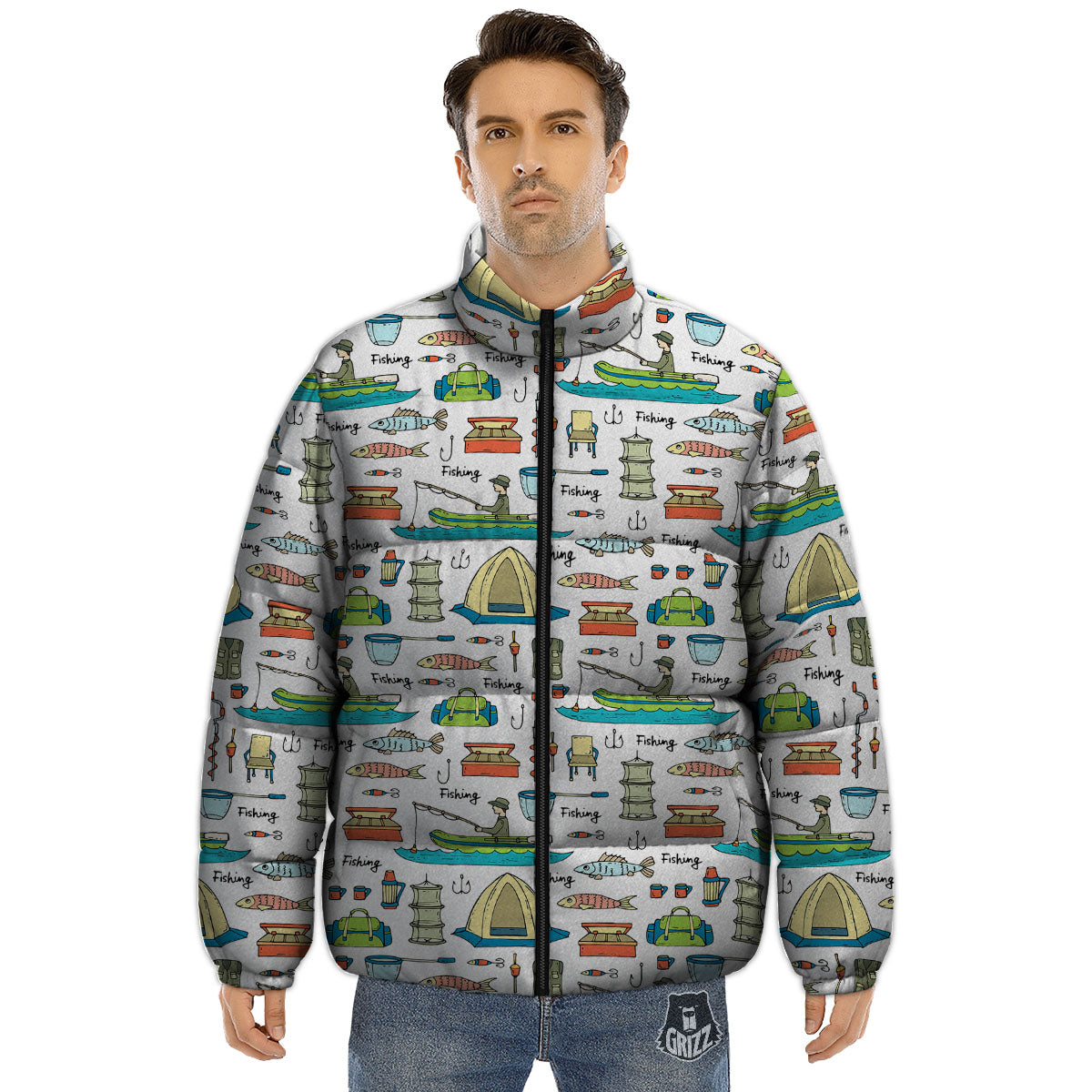 Equipment Fishing Print Pattern Puffer Jacket-grizzshop