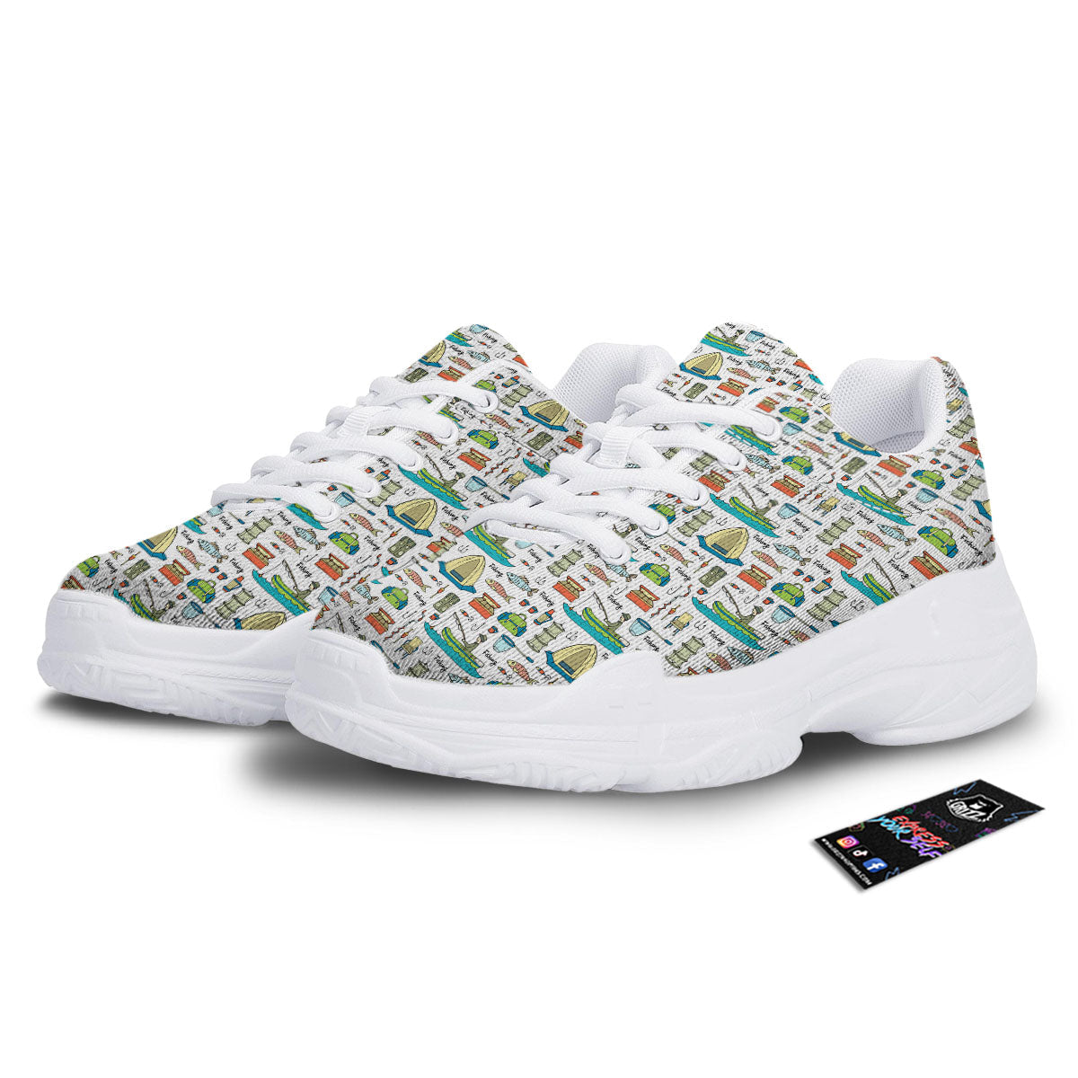 Equipment Fishing Print Pattern White Chunky Shoes-grizzshop