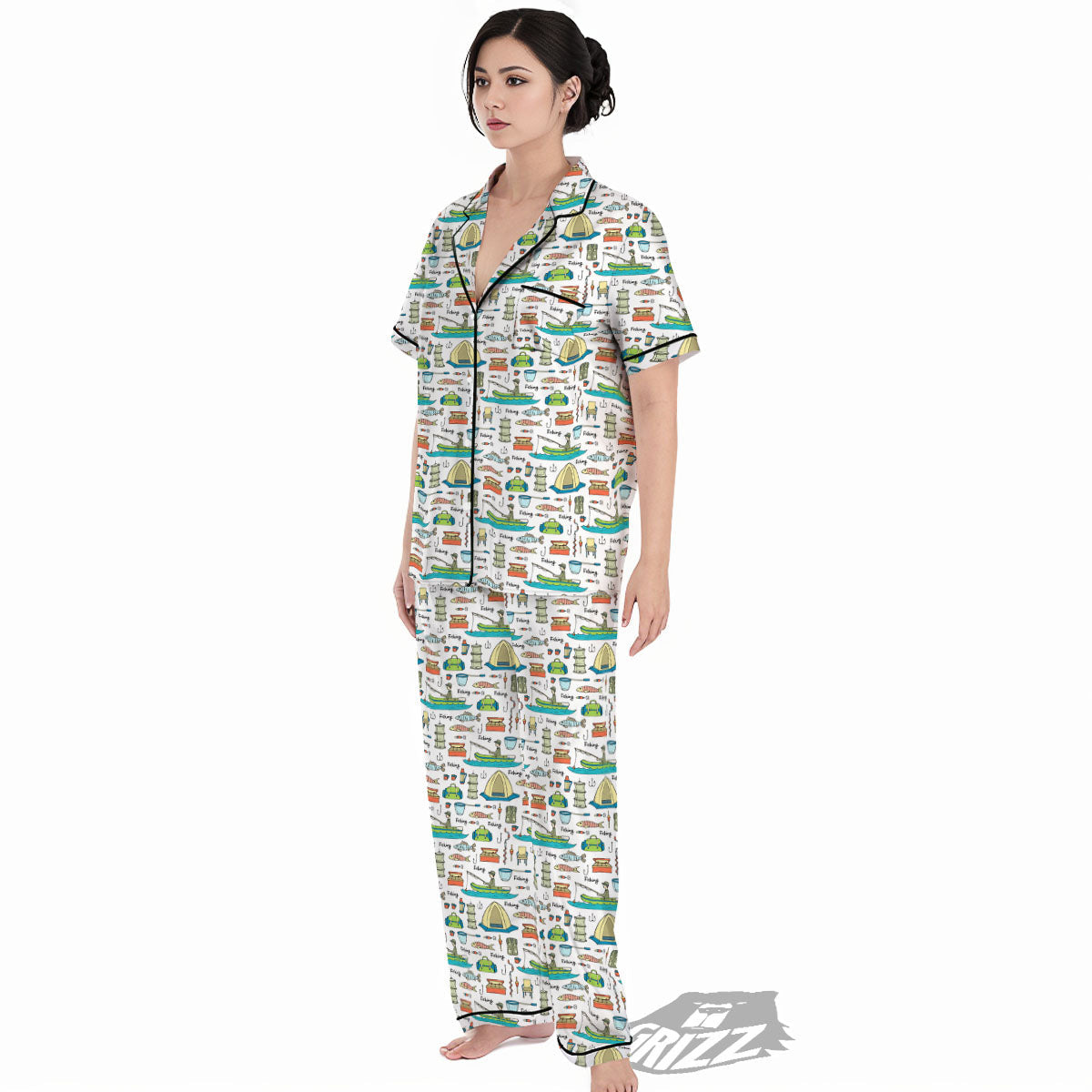 Equipment Fishing Print Pattern Women's Pajamas Set-grizzshop