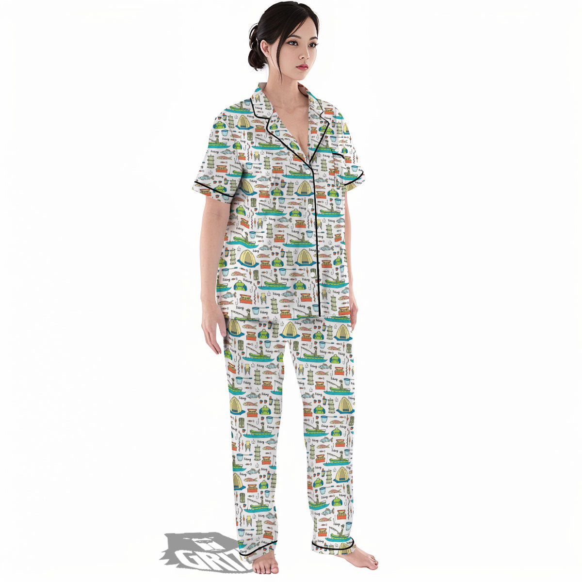 Equipment Fishing Print Pattern Women's Pajamas Set-grizzshop