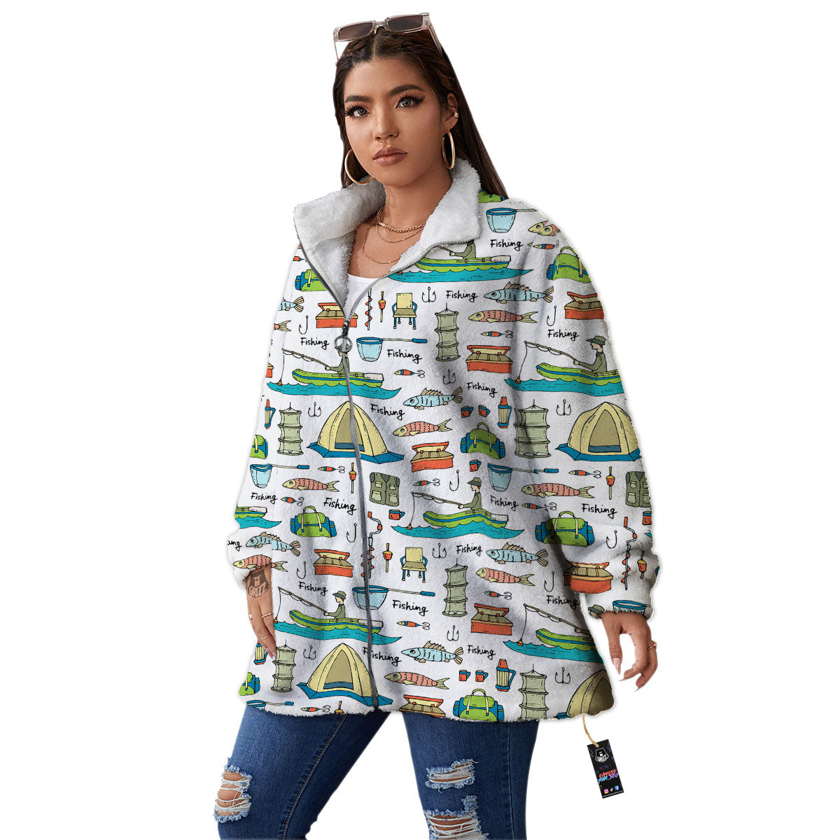 Equipment Fishing Print Pattern Women's Sherpa Jacket-grizzshop