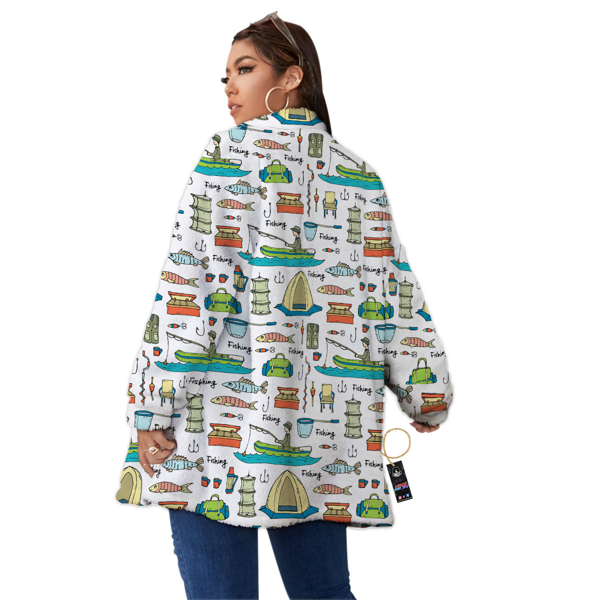 Equipment Fishing Print Pattern Women's Sherpa Jacket-grizzshop