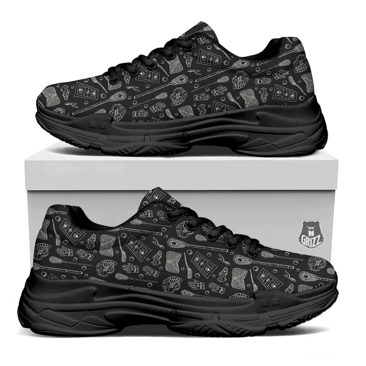 Equipment Lacrosse Print Pattern Black Chunky Shoes-grizzshop