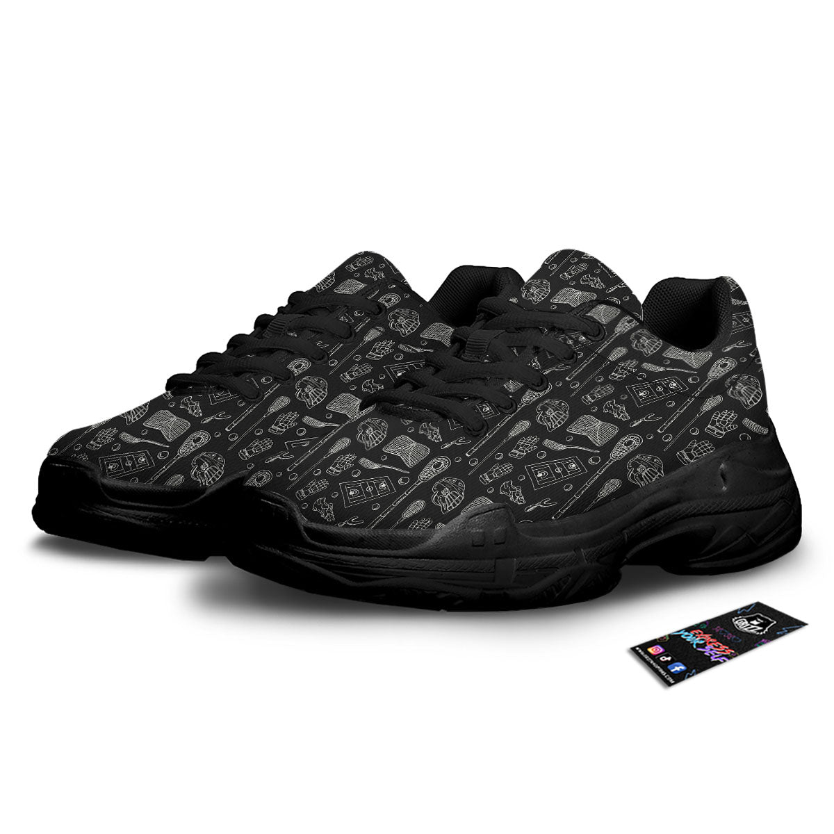 Equipment Lacrosse Print Pattern Black Chunky Shoes-grizzshop