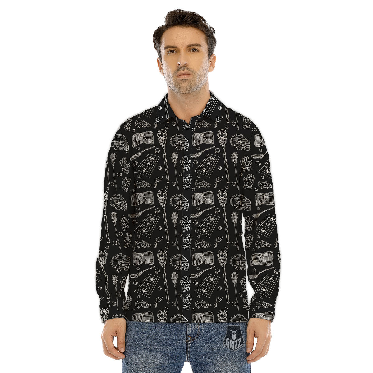 Equipment Lacrosse Print Pattern Men's Dress Shirts-grizzshop