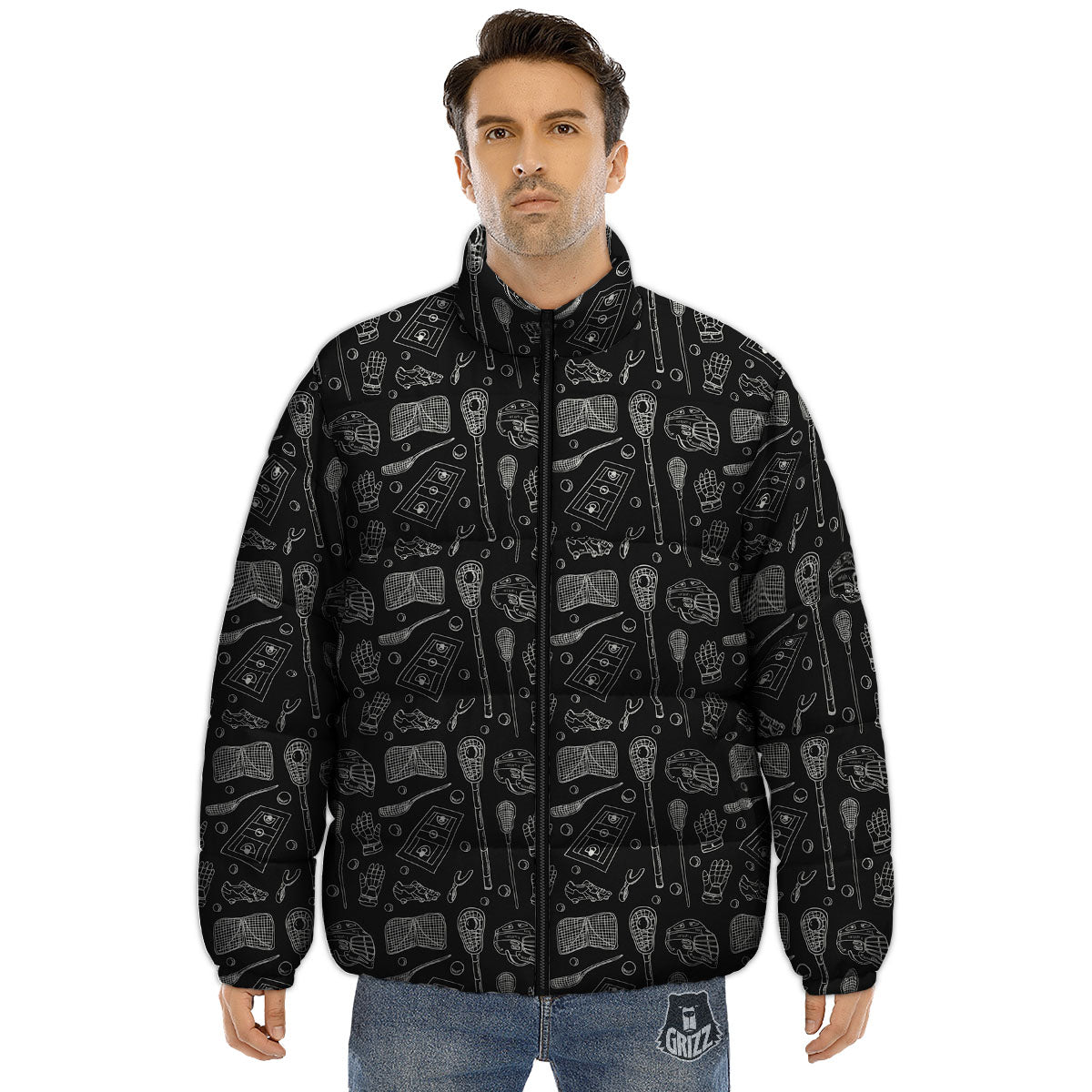 Equipment Lacrosse Print Pattern Puffer Jacket-grizzshop